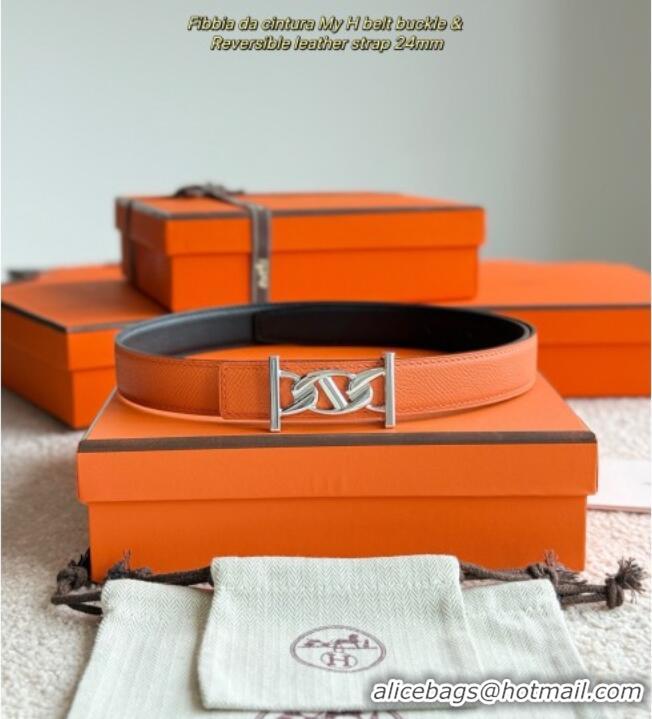 Grade Price Hermes Fibbia da Cintura My H Belt Buckle & Reversible Leather Strap 2.4cm H5010 Orange/Black/Silver 2025