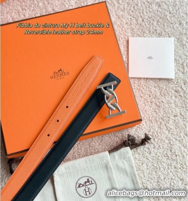 Grade Price Hermes Fibbia da Cintura My H Belt Buckle & Reversible Leather Strap 2.4cm H5010 Orange/Black/Silver 2025