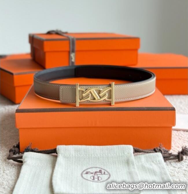 Top Quality Hermes Fibbia da Cintura My H Belt Buckle & Reversible Leather Strap 2.4cm H5010 Grey/Black/Gold 2025