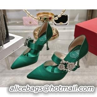 Best Price Roger Vivier Bouquet Strass Flower Pumps 8.5cm in Satin 0225034 Green 2026