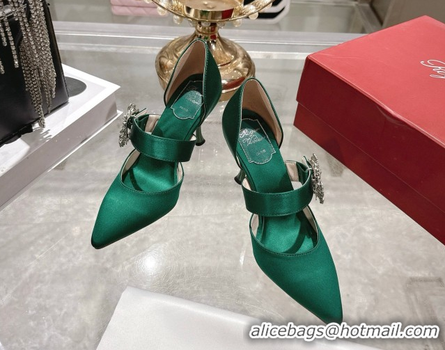 Best Price Roger Vivier Bouquet Strass Flower Pumps 8.5cm in Satin 0225034 Green 2026