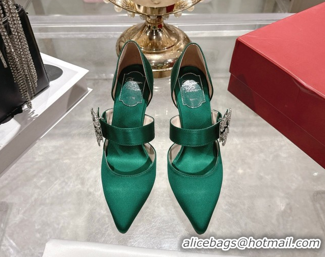 Best Price Roger Vivier Bouquet Strass Flower Pumps 8.5cm in Satin 0225034 Green 2026