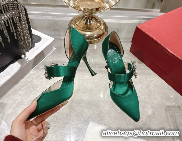 Best Price Roger Vivier Bouquet Strass Flower Pumps 8.5cm in Satin 0225034 Green 2026