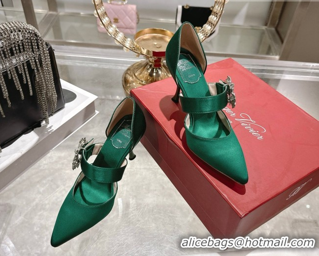 Best Price Roger Vivier Bouquet Strass Flower Pumps 8.5cm in Satin 0225034 Green 2026