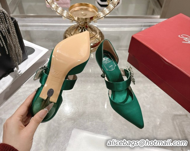 Best Price Roger Vivier Bouquet Strass Flower Pumps 8.5cm in Satin 0225034 Green 2026