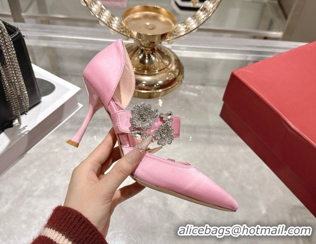 Best Price Roger Vivier Bouquet Strass Flower Pumps 8.5cm in Satin 0225042 Pink 2026
