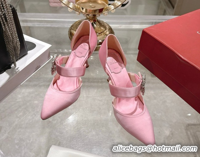 Best Price Roger Vivier Bouquet Strass Flower Pumps 8.5cm in Satin 0225042 Pink 2026