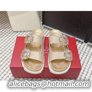 Good Quality Roger Vivier Slidy Viv' Strass Buckle Flat Slides Sandal 0225043 Gold 2026