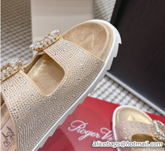 Good Quality Roger Vivier Slidy Viv' Strass Buckle Flat Slides Sandal 0225043 Gold 2026