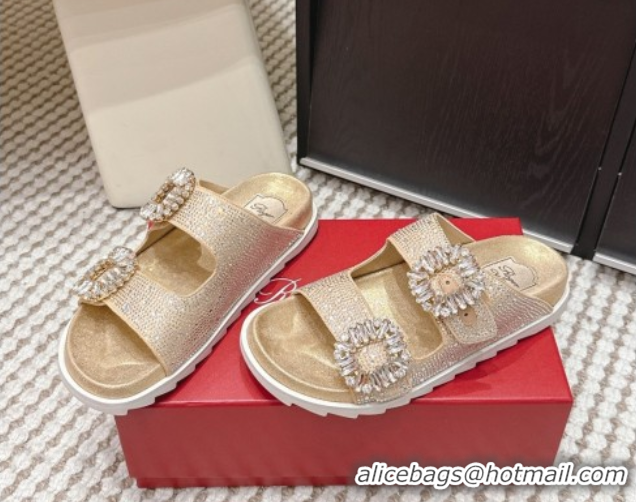 Good Quality Roger Vivier Slidy Viv' Strass Buckle Flat Slides Sandal 0225043 Gold 2026