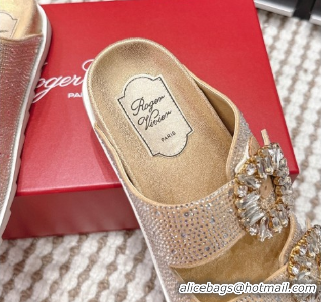 Good Quality Roger Vivier Slidy Viv' Strass Buckle Flat Slides Sandal 0225043 Gold 2026