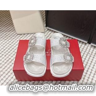 Unique Style Roger Vivier Slidy Viv' Strass Buckle Flat Slides Sandal 0225043 Silver 2026