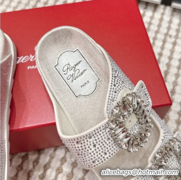Unique Style Roger Vivier Slidy Viv' Strass Buckle Flat Slides Sandal 0225043 Silver 2026