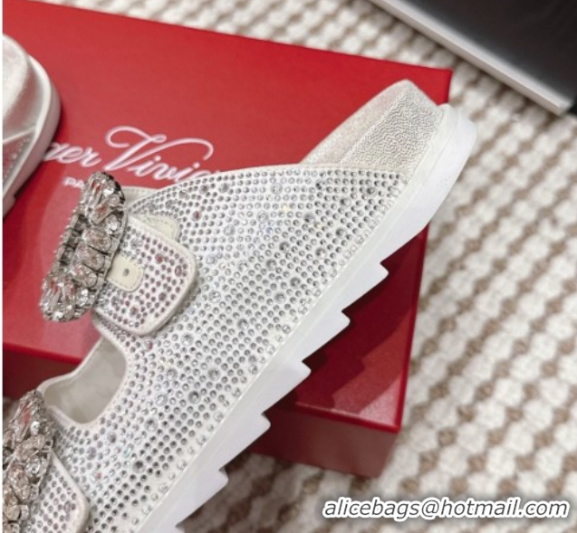 Unique Style Roger Vivier Slidy Viv' Strass Buckle Flat Slides Sandal 0225043 Silver 2026