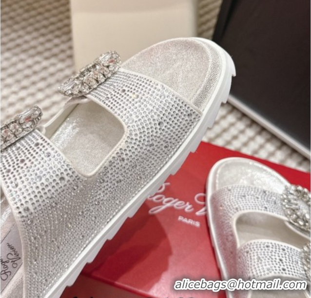 Unique Style Roger Vivier Slidy Viv' Strass Buckle Flat Slides Sandal 0225043 Silver 2026