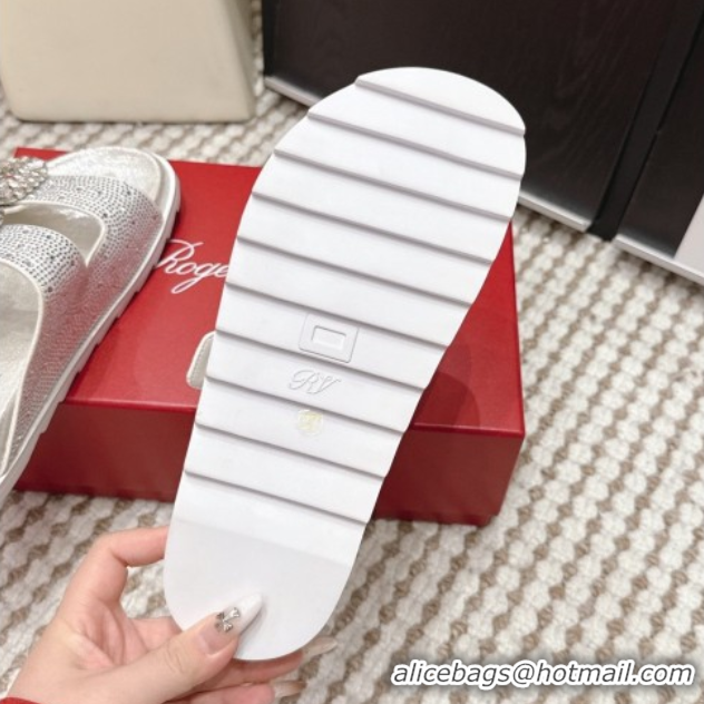 Unique Style Roger Vivier Slidy Viv' Strass Buckle Flat Slides Sandal 0225043 Silver 2026