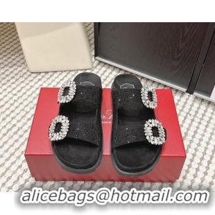 Good Looking Roger Vivier Slidy Viv' Strass Buckle Flat Slides Sandal 0225043 Black 2026