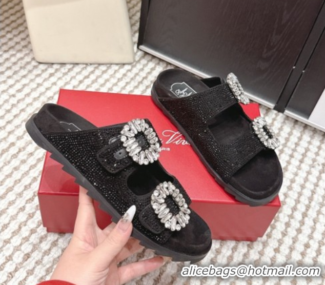 Good Looking Roger Vivier Slidy Viv' Strass Buckle Flat Slides Sandal 0225043 Black 2026
