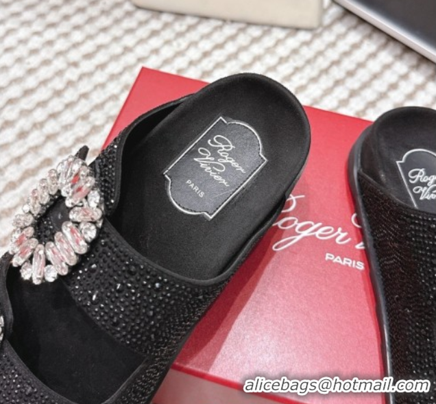 Good Looking Roger Vivier Slidy Viv' Strass Buckle Flat Slides Sandal 0225043 Black 2026