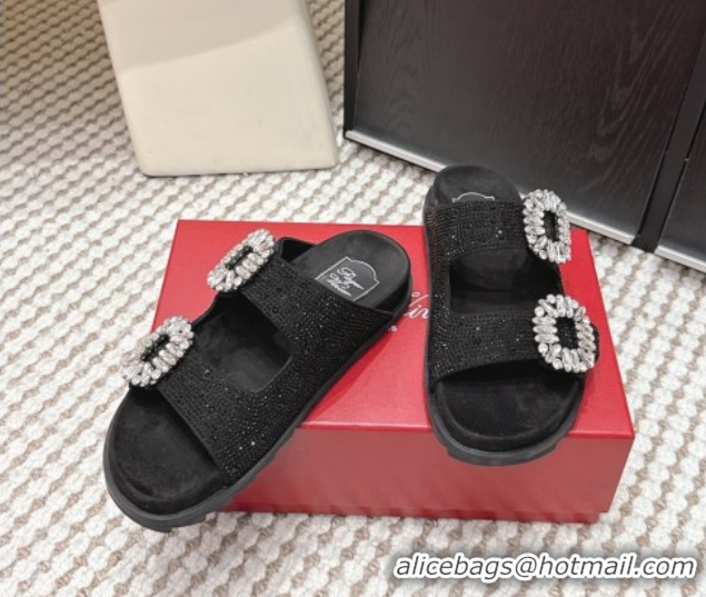 Good Looking Roger Vivier Slidy Viv' Strass Buckle Flat Slides Sandal 0225043 Black 2026