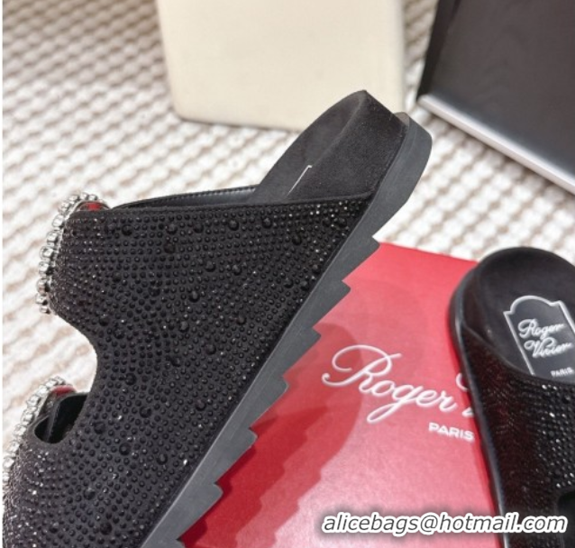 Good Looking Roger Vivier Slidy Viv' Strass Buckle Flat Slides Sandal 0225043 Black 2026