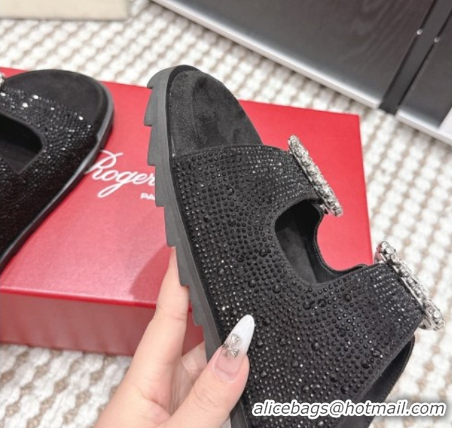Good Looking Roger Vivier Slidy Viv' Strass Buckle Flat Slides Sandal 0225043 Black 2026