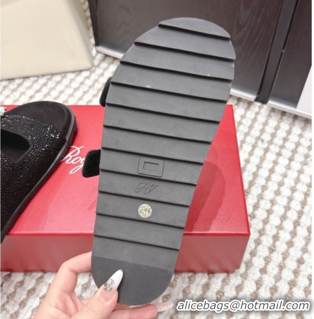 Good Looking Roger Vivier Slidy Viv' Strass Buckle Flat Slides Sandal 0225043 Black 2026
