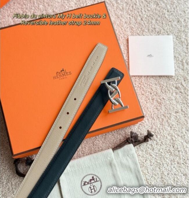 Grade Design Hermes Fibbia da Cintura My H Belt Buckle & Reversible Leather Strap 2.4cm H5010 Grey/Black/Silver 2025
