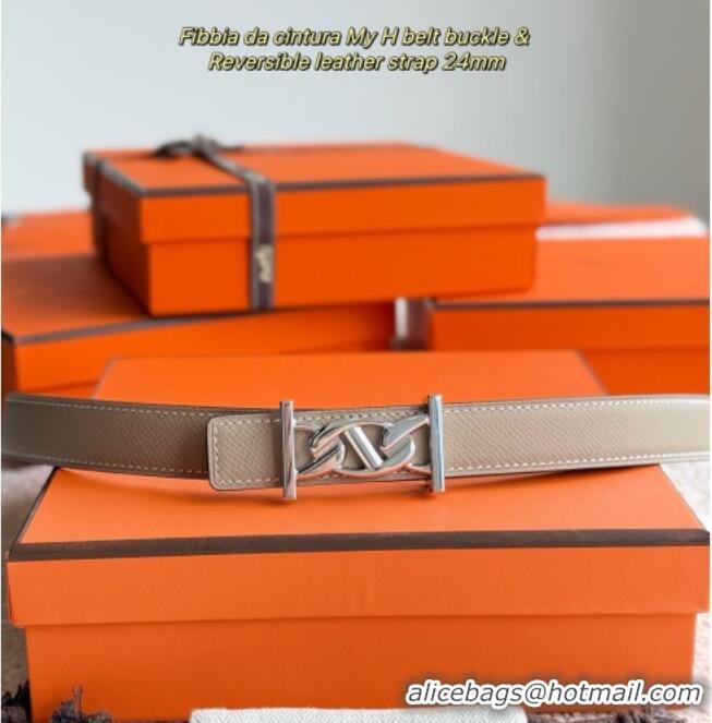 Grade Design Hermes Fibbia da Cintura My H Belt Buckle & Reversible Leather Strap 2.4cm H5010 Grey/Black/Silver 2025