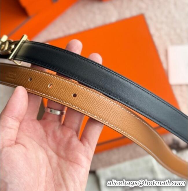 New Fashion Hermes Fibbia da Cintura My H Belt Buckle & Reversible Leather Strap 2.4cm H5010 Brown/Black/Gold 2025