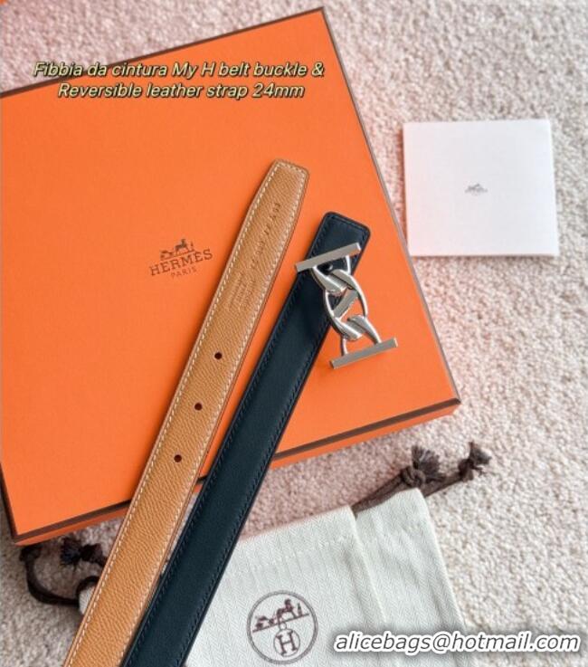 Best Price Hermes Fibbia da Cintura My H Belt Buckle & Reversible Leather Strap 2.4cm H5010 Brown/Black/Silver 2025