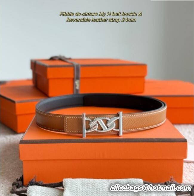 Best Price Hermes Fibbia da Cintura My H Belt Buckle & Reversible Leather Strap 2.4cm H5010 Brown/Black/Silver 2025