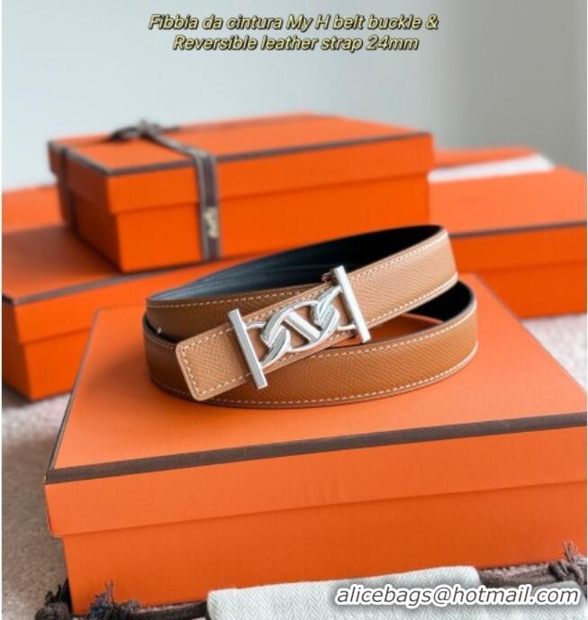 Best Price Hermes Fibbia da Cintura My H Belt Buckle & Reversible Leather Strap 2.4cm H5010 Brown/Black/Silver 2025