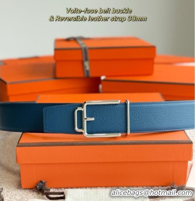Luxury Cheap Hermes Men's Volte-Face Belt Buckle & Reversible Leather Strap 3.8cm H5011 Blue 2025