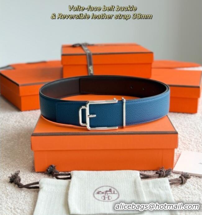 Luxury Cheap Hermes Men's Volte-Face Belt Buckle & Reversible Leather Strap 3.8cm H5011 Blue 2025