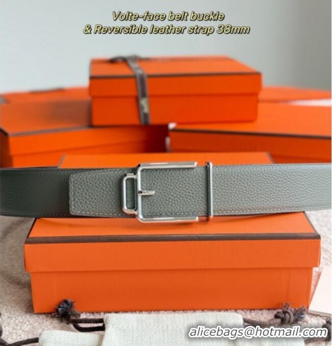 Best Quality Hermes Men's Volte-Face Belt Buckle & Reversible Leather Strap 3.8cm H5011 Grey 2025