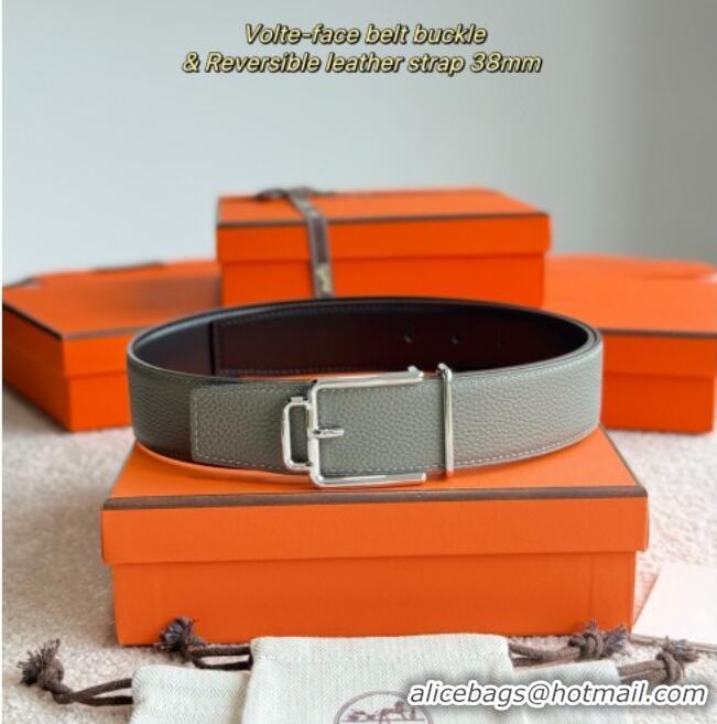 Best Quality Hermes Men's Volte-Face Belt Buckle & Reversible Leather Strap 3.8cm H5011 Grey 2025