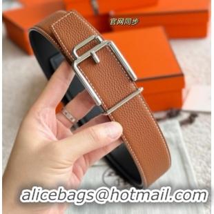 Best Quality Hermes Men's Volte-Face Belt Buckle & Reversible Leather Strap 3.8cm H5011 Tan Brown 2025