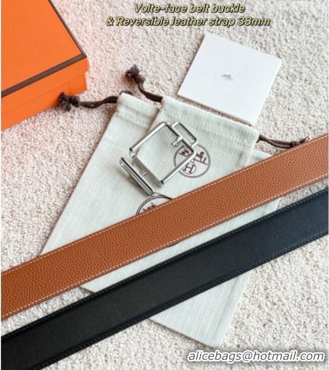 Best Quality Hermes Men's Volte-Face Belt Buckle & Reversible Leather Strap 3.8cm H5011 Tan Brown 2025