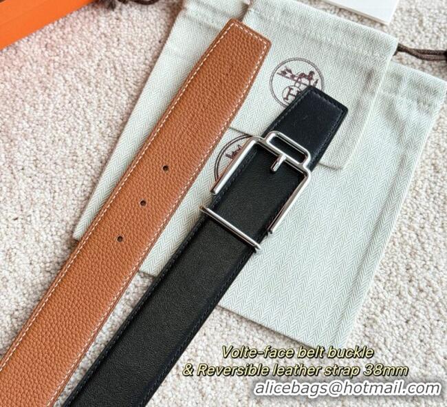 Best Quality Hermes Men's Volte-Face Belt Buckle & Reversible Leather Strap 3.8cm H5011 Tan Brown 2025
