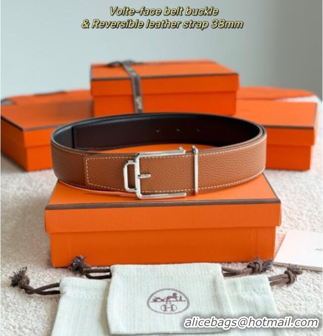Best Quality Hermes Men's Volte-Face Belt Buckle & Reversible Leather Strap 3.8cm H5011 Tan Brown 2025