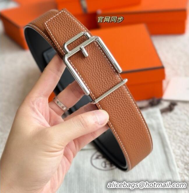 Best Quality Hermes Men's Volte-Face Belt Buckle & Reversible Leather Strap 3.8cm H5011 Tan Brown 2025