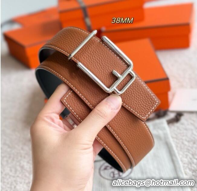 Best Quality Hermes Men's Volte-Face Belt Buckle & Reversible Leather Strap 3.8cm H5011 Tan Brown 2025