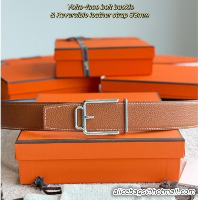 Best Quality Hermes Men's Volte-Face Belt Buckle & Reversible Leather Strap 3.8cm H5011 Tan Brown 2025