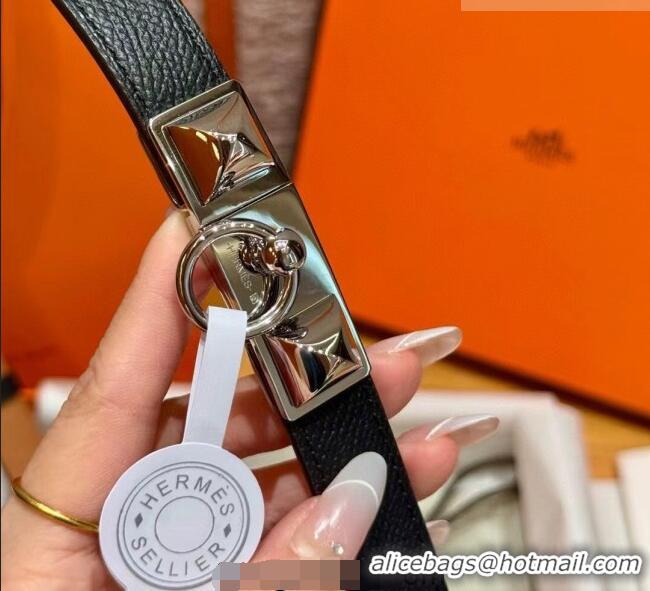 Buy Discount Hermes Women's Rivale Belt 1.8cm with Two Medor Studs and Ring Buckle H5022 Black/Silver 2025