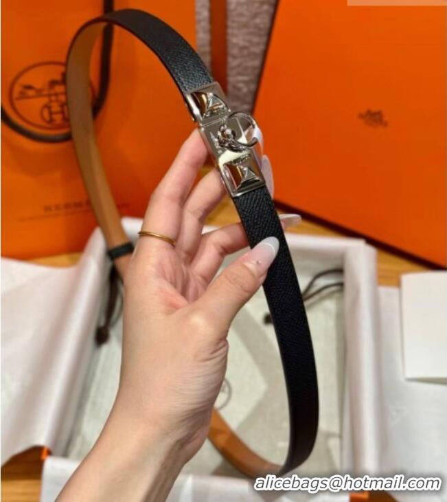 Buy Discount Hermes Women's Rivale Belt 1.8cm with Two Medor Studs and Ring Buckle H5022 Black/Silver 2025