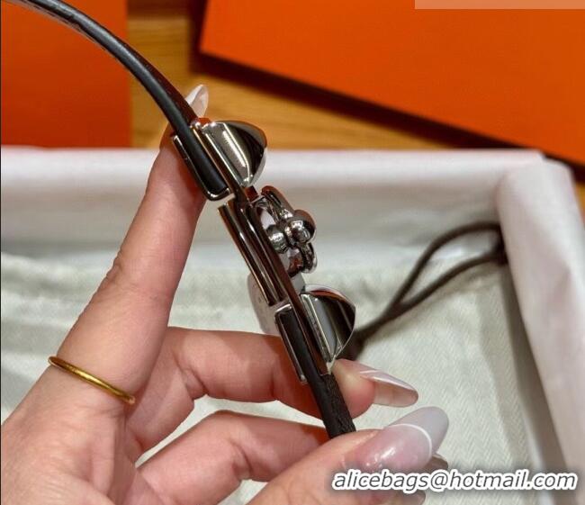 Buy Discount Hermes Women's Rivale Belt 1.8cm with Two Medor Studs and Ring Buckle H5022 Black/Silver 2025