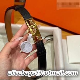 Famous Brand Hermes Women's Rivale Belt 1.8cm with Two Medor Studs and Ring Buckle H5022 Black/Gold 2025