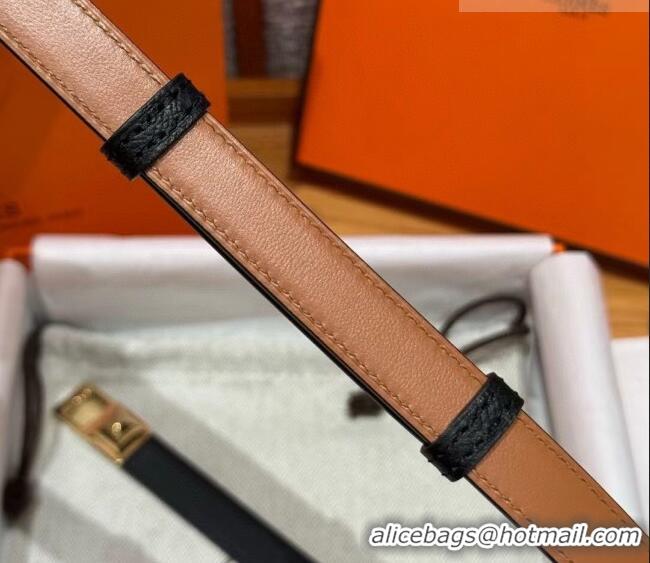 Famous Brand Hermes Women's Rivale Belt 1.8cm with Two Medor Studs and Ring Buckle H5022 Black/Gold 2025