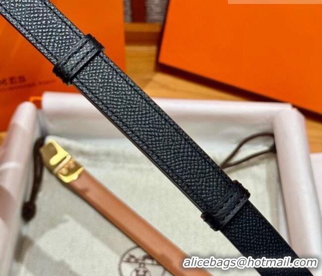 Famous Brand Hermes Women's Rivale Belt 1.8cm with Two Medor Studs and Ring Buckle H5022 Black/Gold 2025